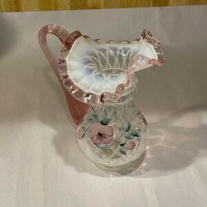 Vtg fenton hand painted vase Opalescent Crest Diamond Optic Handpainted
